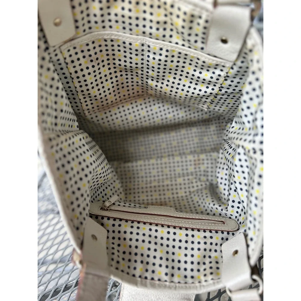 Vintage Kate Spade Woven Tote Cream Brown Classic Leather Designer Shoulder Bag